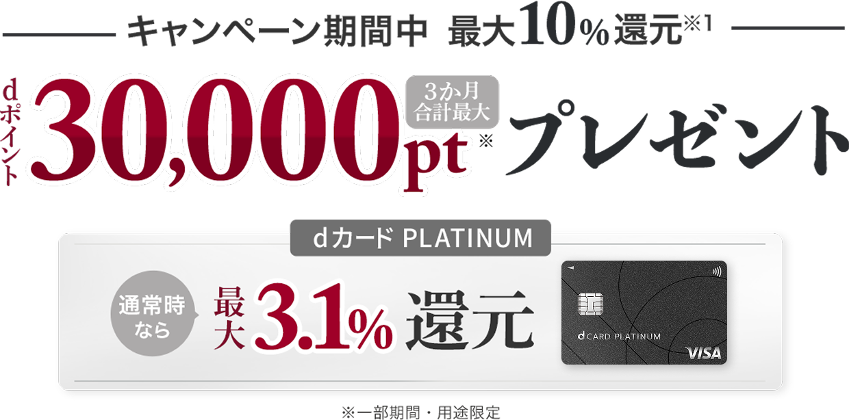 投資信託のdカード積立とショッピング利用でdポイント3か月合計最大30,000ptプレゼント dカード PLATINUM通常時なら最大3.1%還元
