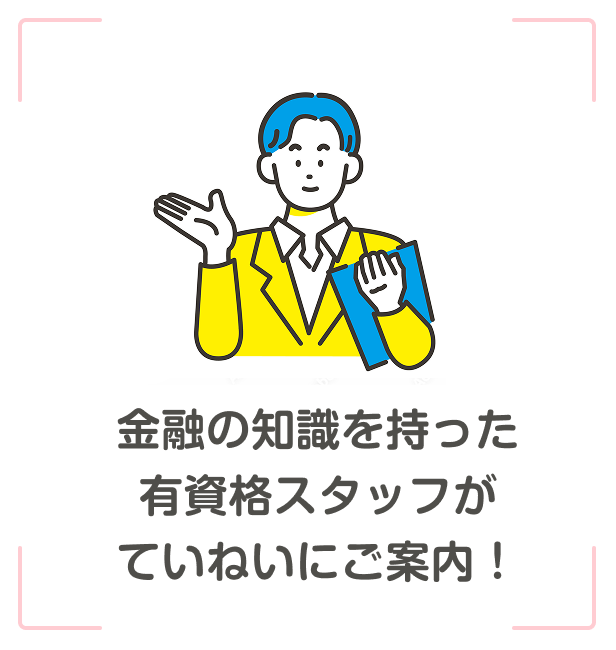 金融の知識を持った有資格スタッフがていねいにご案内！