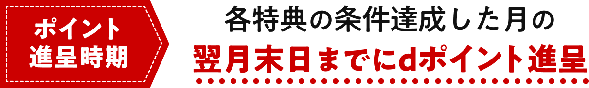 ポイント進呈時期 各特典の条件達成した月の翌月末日までにdポイント進呈