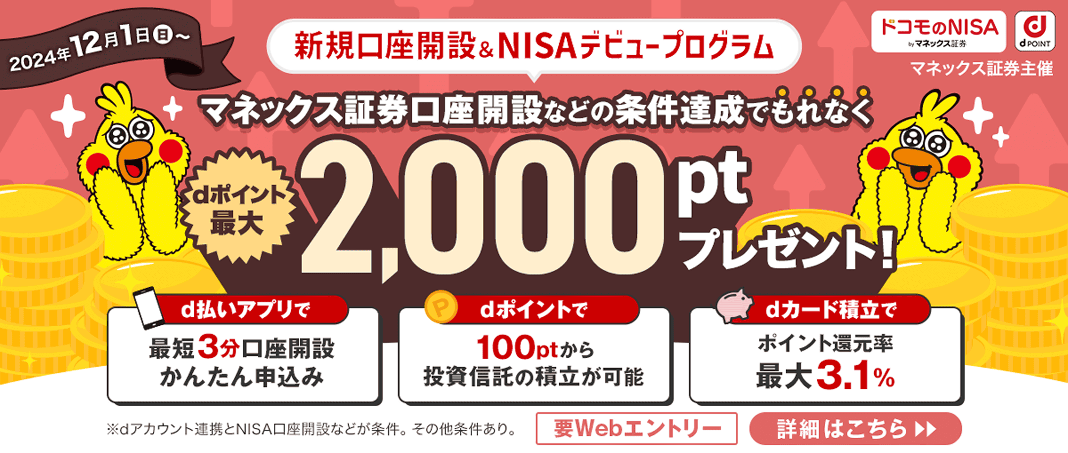 新規口座開設＆NISAデビュープログラム。dポイント最大2,000ptプレゼント！